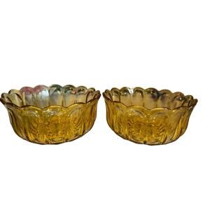 Vintage Anchor Hocking FAIRFIELD Honey Gold/AMBER 9x4 Glass Serving Bowls Lot 2